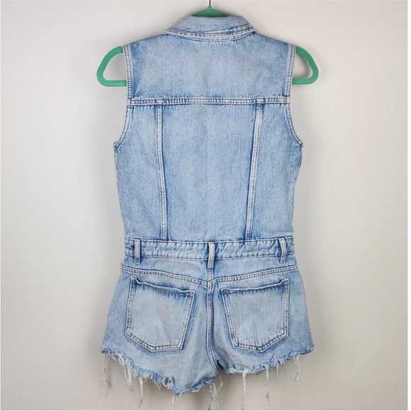 Zara Denim Distressed Raw Hems Romper Jumpsuit sz S - Picture 2 of 6